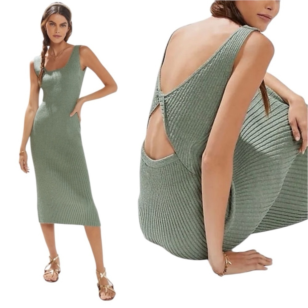 Amadi x Anthropologie | Ribbed Knit Cut Out Midi Dress in Moss Size XL NWT